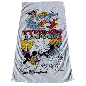 Vintage 90s Walt Disney World Typhoon Lagoon Beach Towel Bath Mickey Mouse White